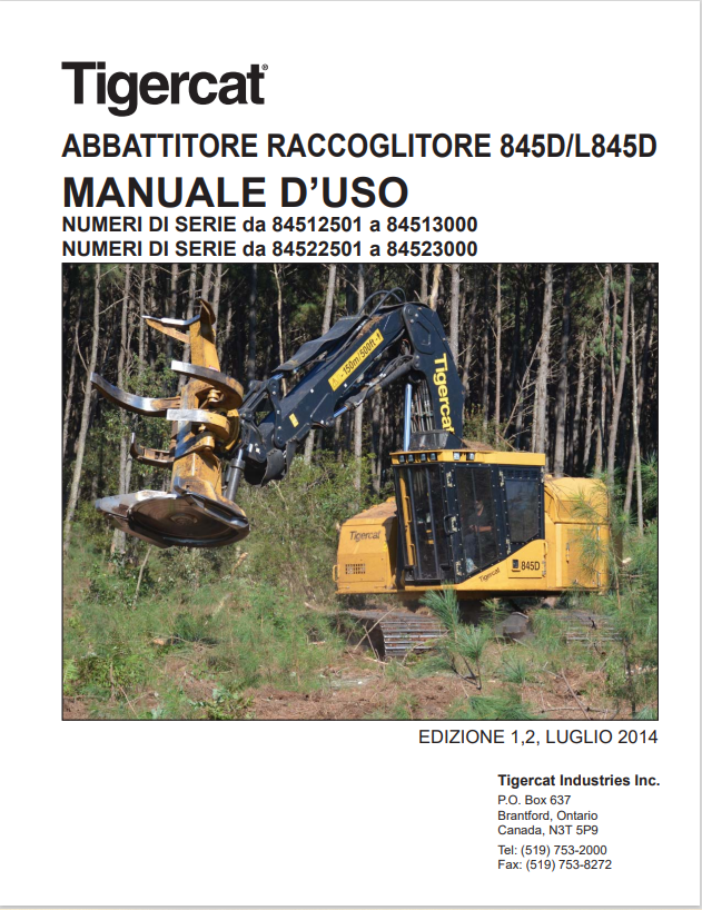 Tigercat 845D, L845D Blast Collector Operator Manual 43287AENG