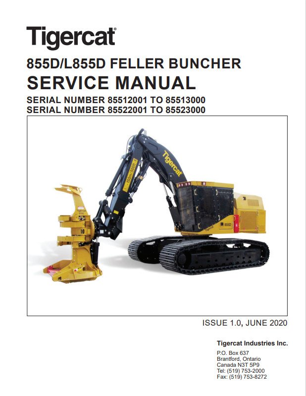 Tigercat 855D, L855D Feller Buncher Service Manual 47655AENG