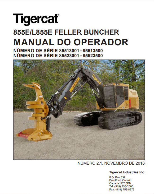 Tigercat 855E, L855E Feller Buncher Operator Manual 52279AENG 1
