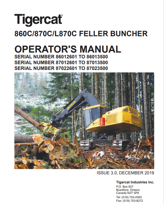 Tigercat 860C, 870C, L870C Feller Buncher Operator Manual 39182AENG