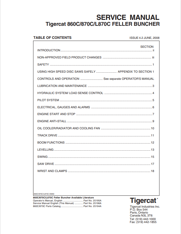 Tigercat 860C, 870C, L870C Feller Buncher Service Manual 25196A - Shortcut