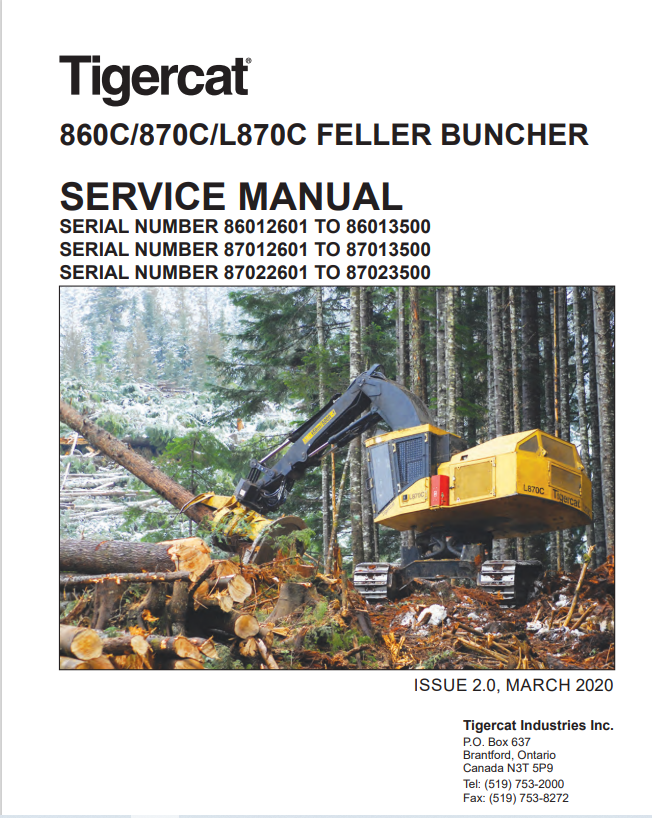 Tigercat 860C, 870C, L870C Feller Buncher Service Manual 39183AENG