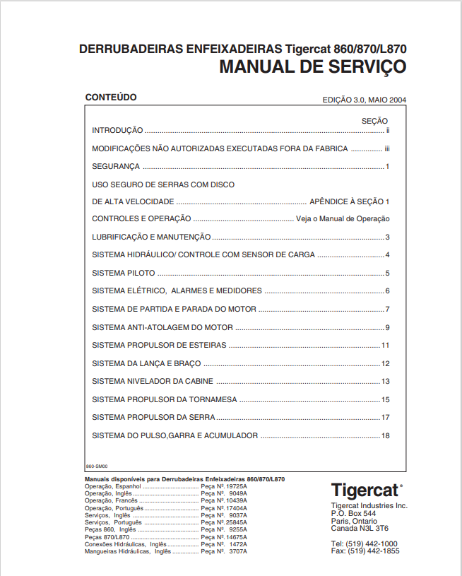 Tigercat 860, 870, L870 Feller Buncher Service Manual 9037A