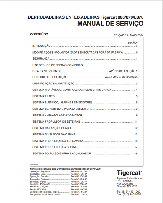Tigercat 860, 870, L870 Feller Buncher Service Manual 9037A