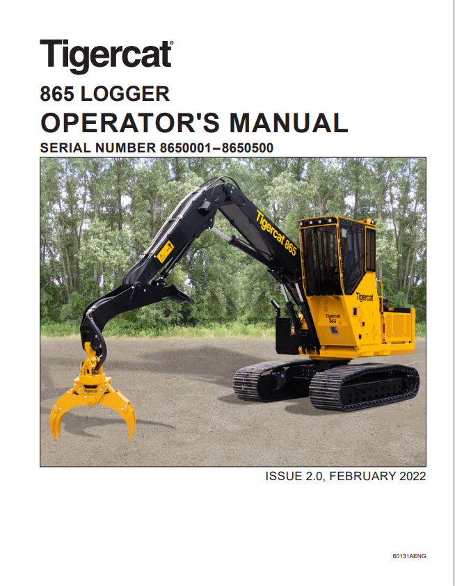 Tigercat 865 Logger Operator Manual 60131AENG