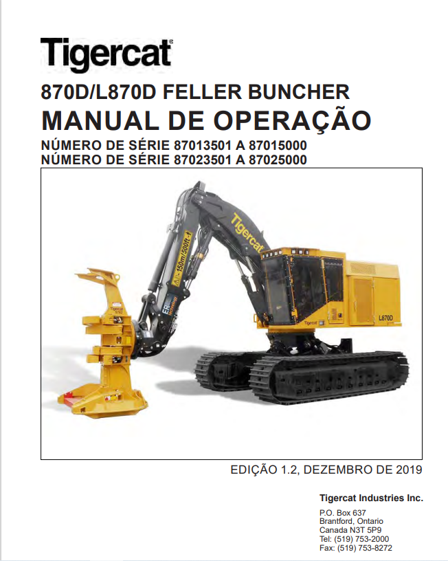 Tigercat 870D, L870D Feller Buncher Operator Manual 60153AENG