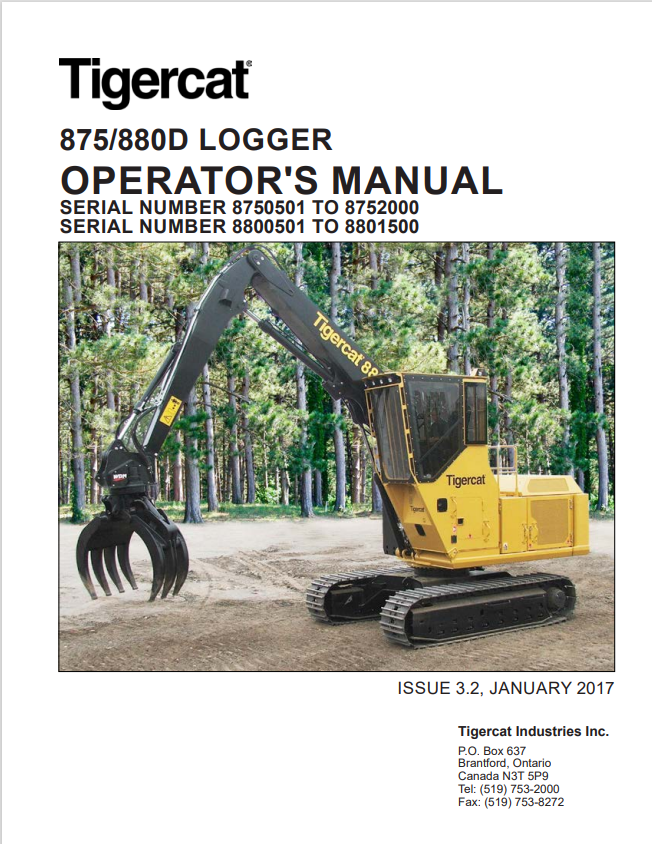 Tigercat 875, 880D Logger Operator Manual 43554AENG