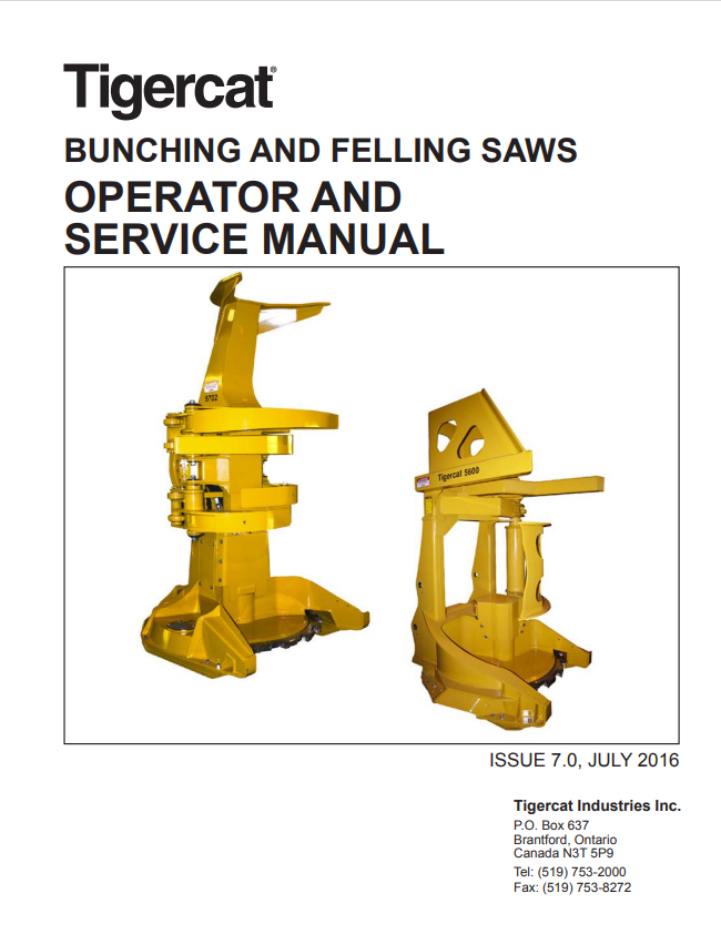 Tigercat 8931A Bunching And Felling Saws Operator And Service Manual 8931A