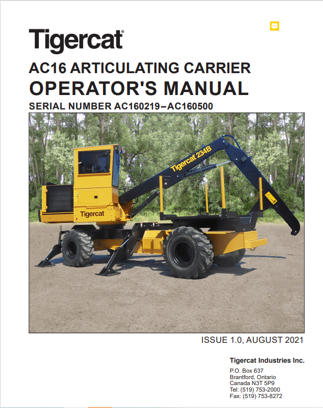 Tigercat AC16 Articulating Carrier Operator Manual 57258AENG