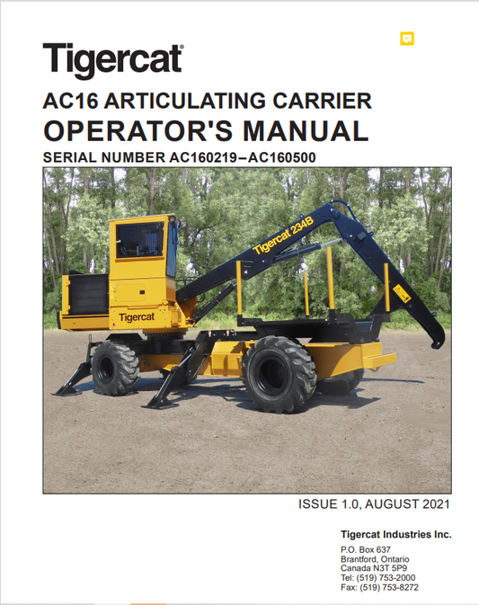 Tigercat AC16 Articulating Carrier Operator Manual 57258AENG