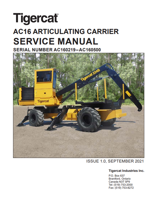 Tigercat AC16 Articulating Carrier Service Manual 57259AENG