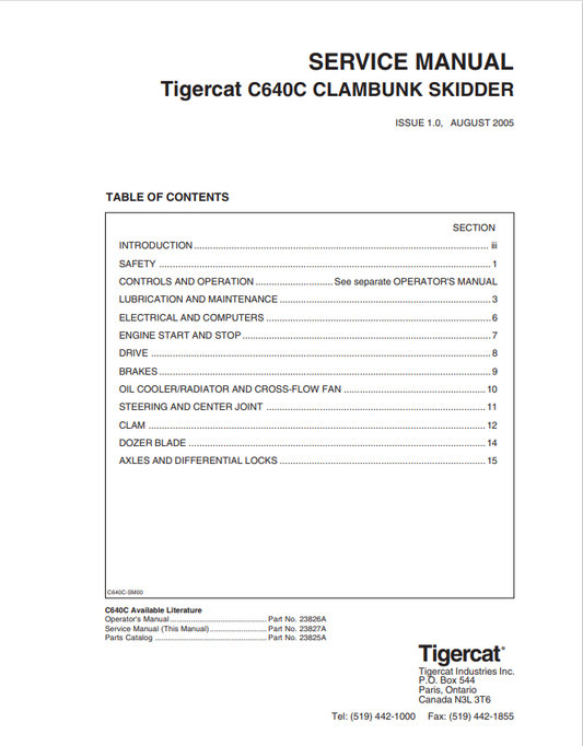 Tigercat C640C Clambunk Skidder Service Manual 23827A