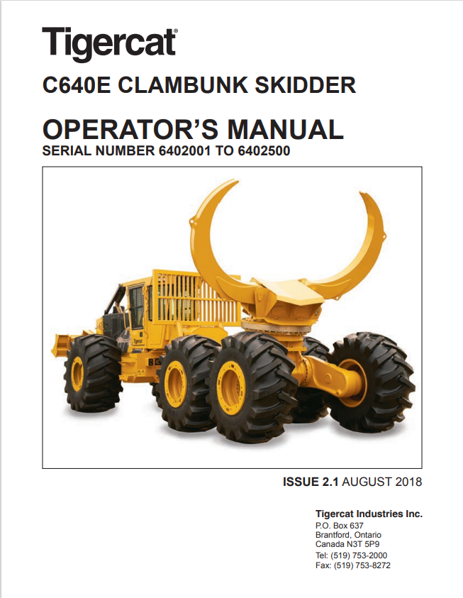 Tigercat C640E Clambunk Skidder Operator Manual 43571AENG