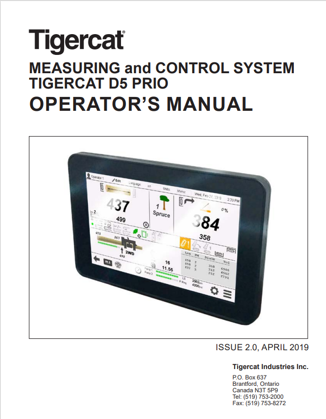 Tigercat D5 Prio Measuring And Control System Operator Manual 43636AENG