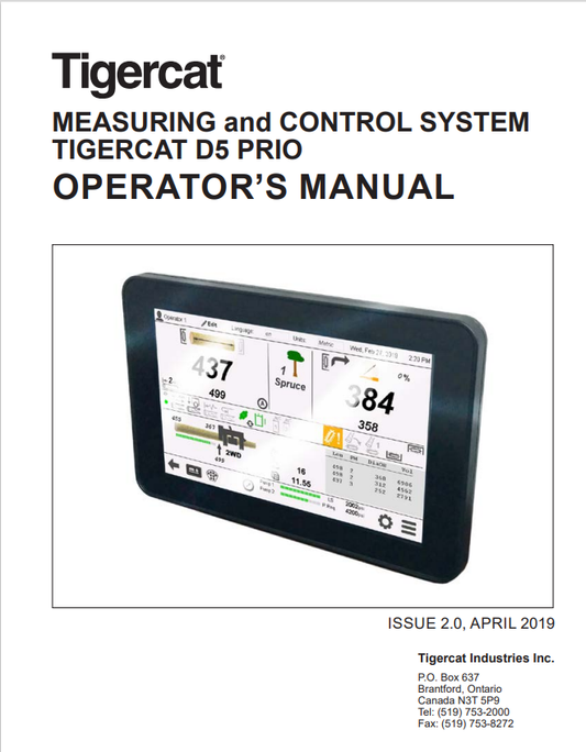 Tigercat D5 Prio Measuring And Control System Operator Manual 43636AENG