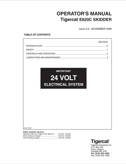 Tigercat E620C Skidder Service Manual 31224A