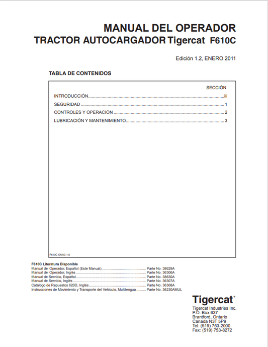 Tigercat F610C Self-loading Tractor Operator Manual 38629A
