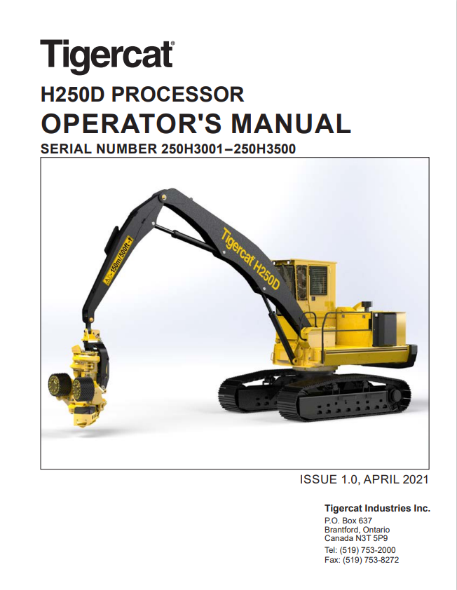 Tigercat H250D Processor Operator Manual 66005AENG