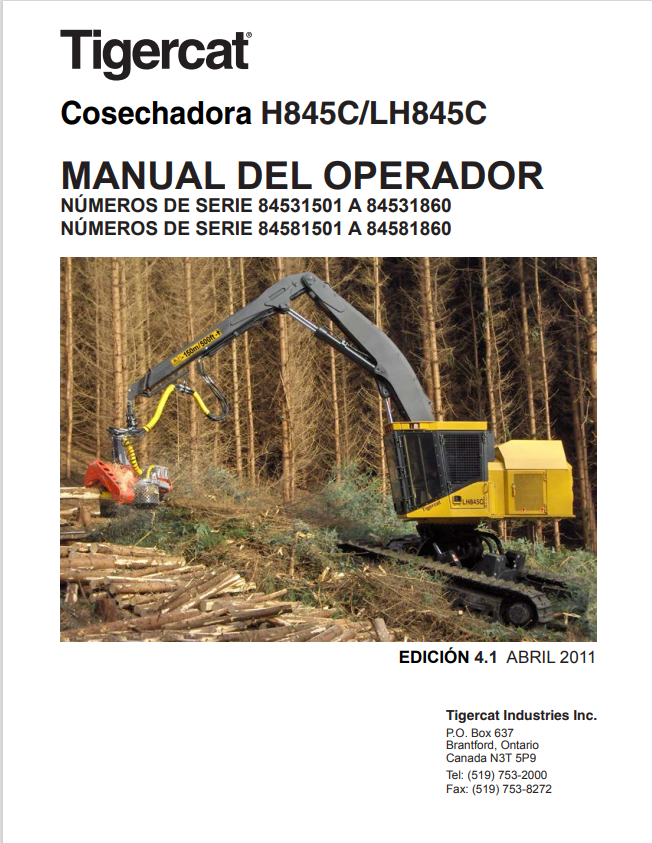 Tigercat H845C, LH845C Combine Harvester Operator Manual 32268AENG