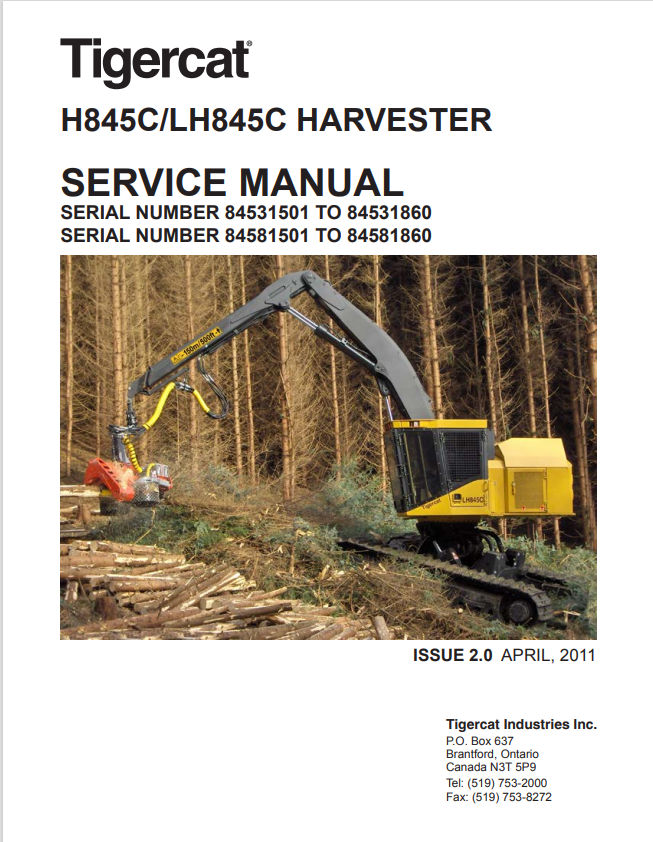 Tigercat H845C, LH845C Harvester Service Manual 32269AENG