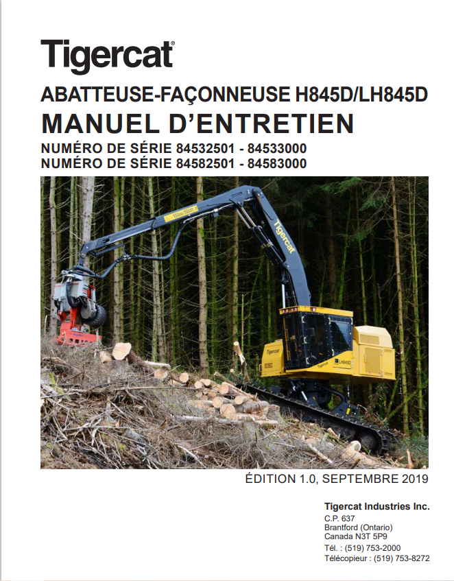 Tigercat H845D, LH845D Harvester Maintenance Manual 42789A