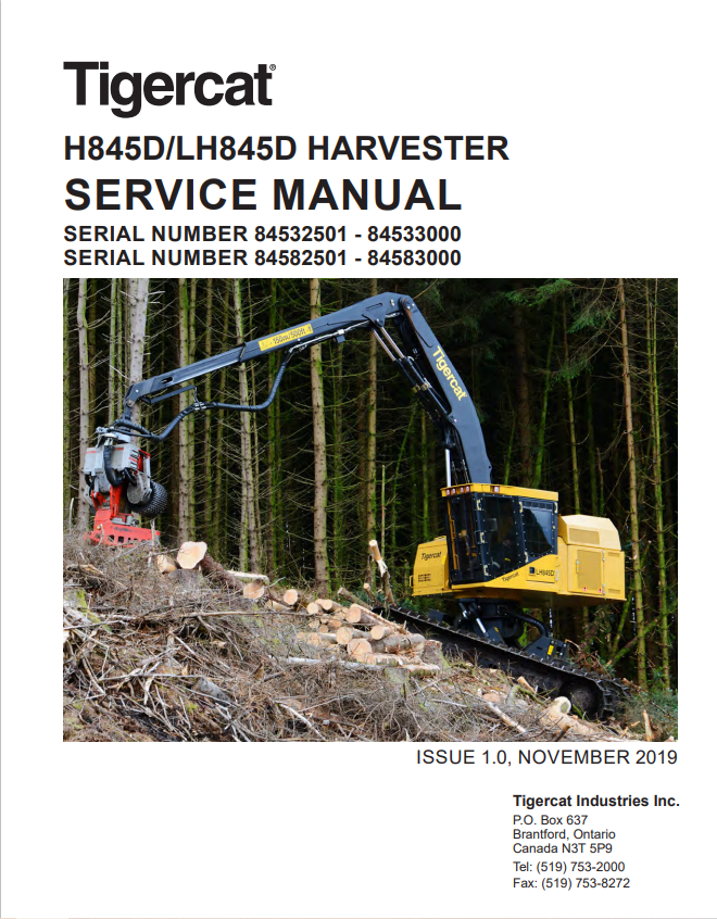 Tigercat H845D, LH845d Harvester Service Manual 42788AENG