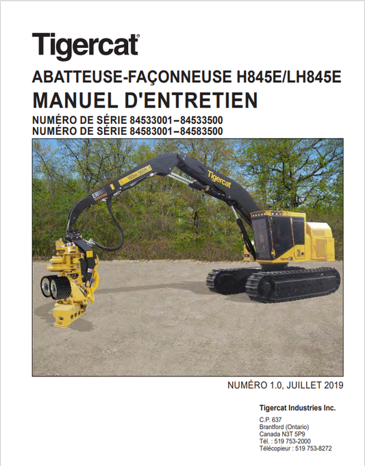 Tigercat H845E, LH845E Felling And Processing Machine Maintenance Manual 54714A
