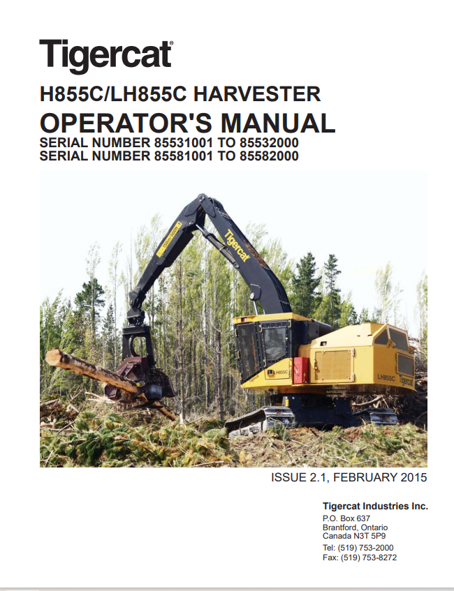 Tigercat H855C, LH855C Harvester Operator Manual 39677AENG