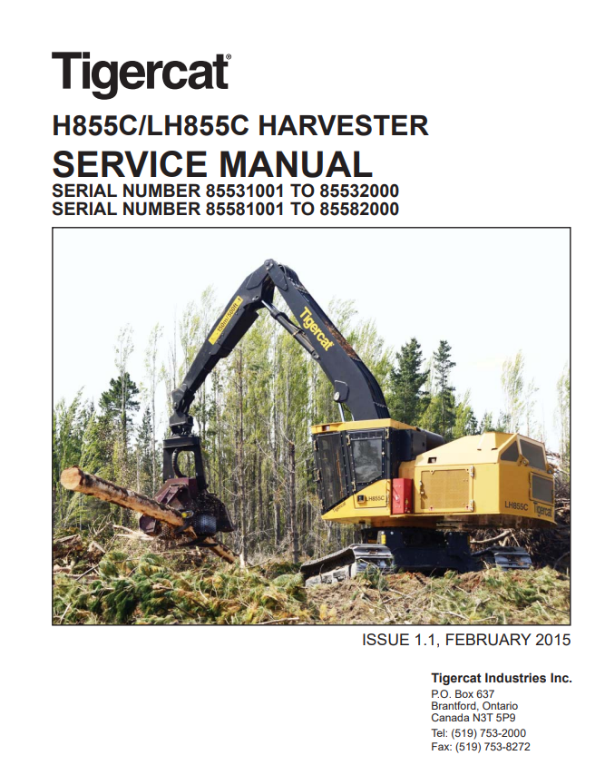 Tigercat H855C, LH855C Harvester Service Manual 39678AENG