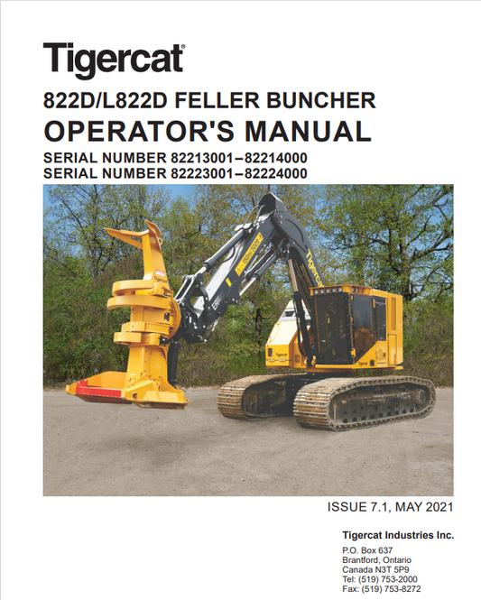 Tigercat 822D, L822D Feller Buncher Operator Manual 44830AENG
