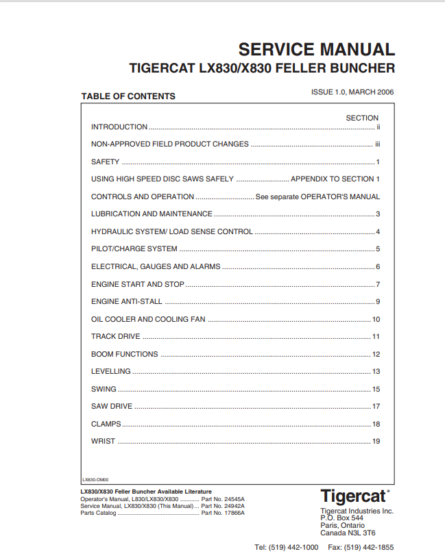 Tigercat LX830, X830 Feller Buncher Service Manual 24942A