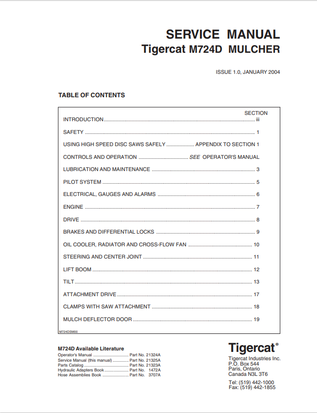 Tigercat M724D Mulcher Service Manual 21325A