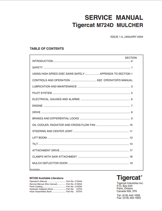 Tigercat M724D Mulcher Service Manual 21325A