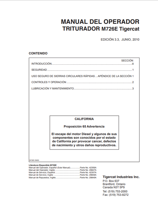 Tigercat M726E Crusher Operator Manual 42356A