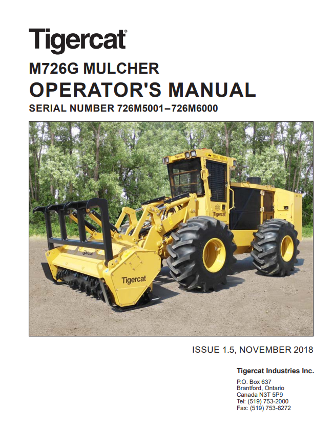 Tigercat M726G Mulcher Operator Manual 52163AENG