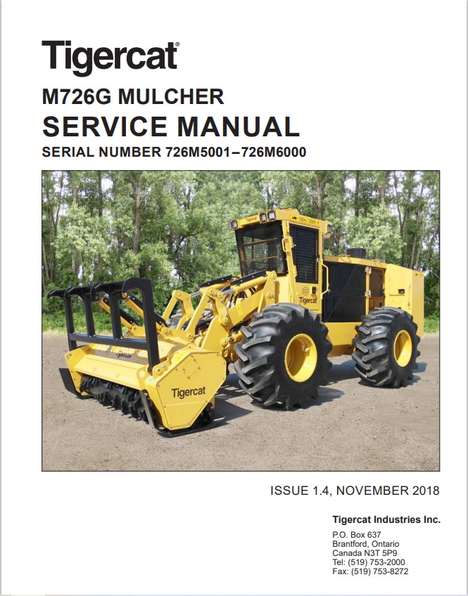 Tigercat M726G Mulcher Service Manual 52164AENG