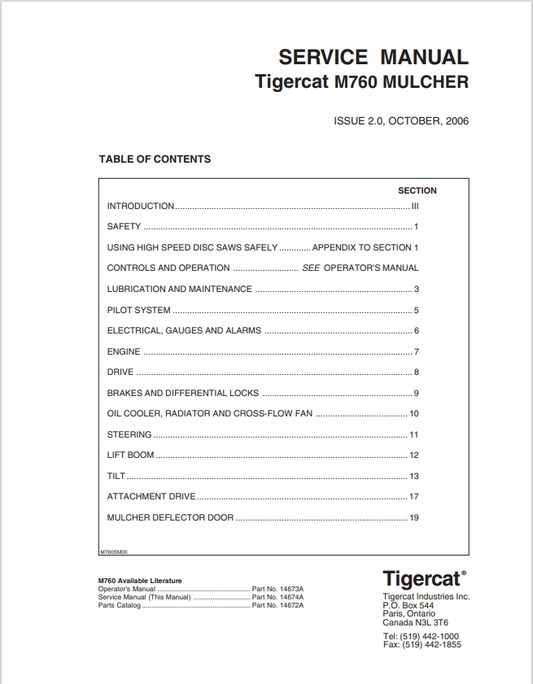 Tigercat M760 Mulcher Service Manual 14674A