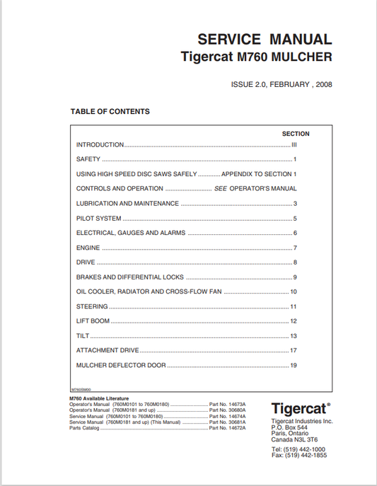 Tigercat M760 Mulcher Service Manual 14674A