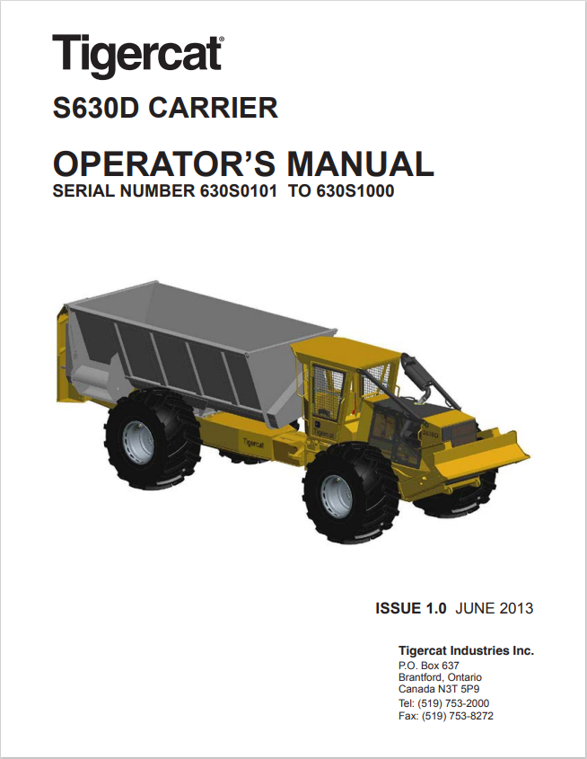 Tigercat S630D Carrier Operator Manual 41232AENG