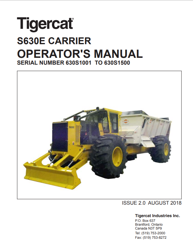 Tigercat S630E Carrier Operator Manual 44479AENG