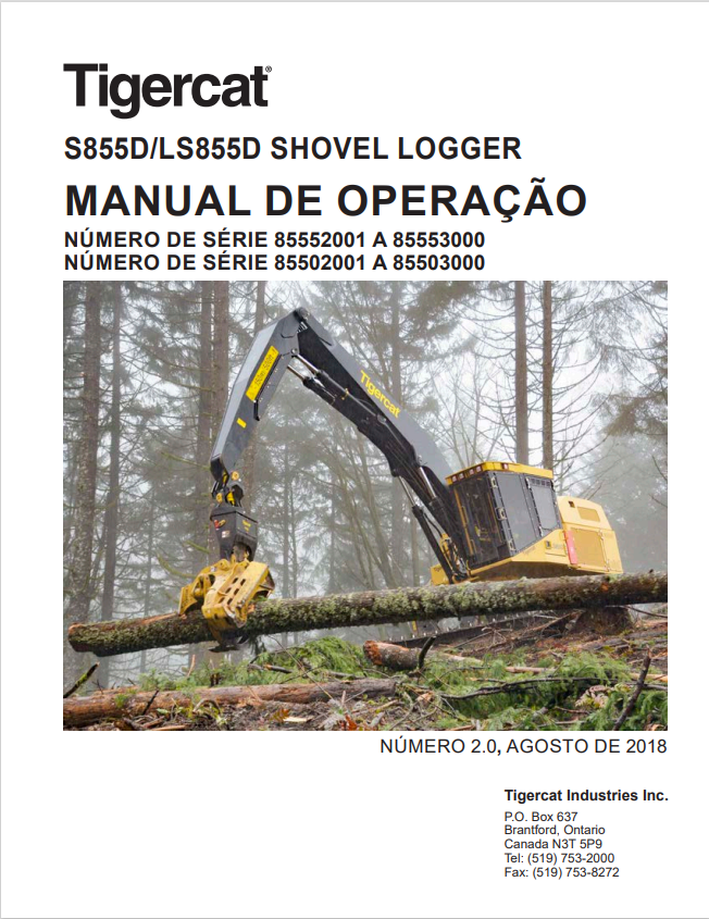 Tigercat S855D, LS855D Shovel Logger Operating Manual 45587AENG