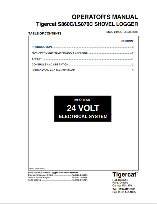 Tigercat S860C, LS870C Shovel Logger Operator Manual 26546A