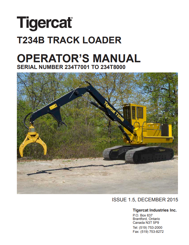 Tigercat T234B Track Loader Operator Manual 46749AENG