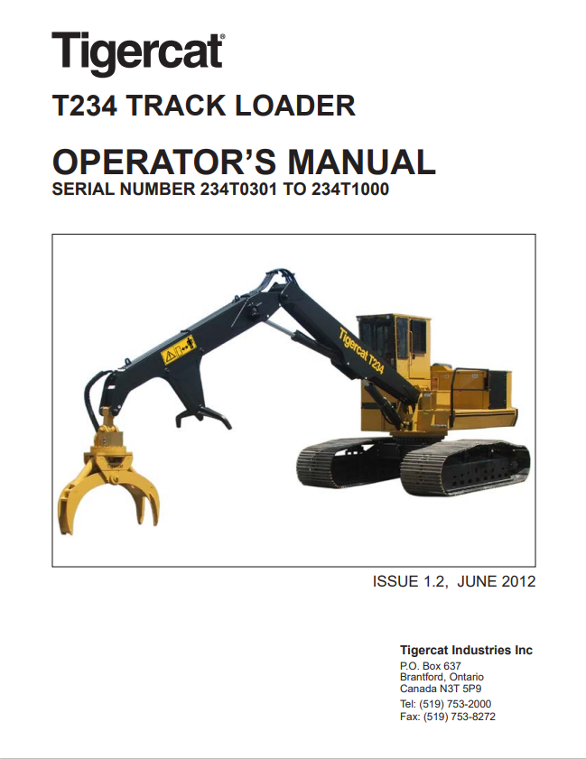 Tigercat T234 Track Loader Operator Manual