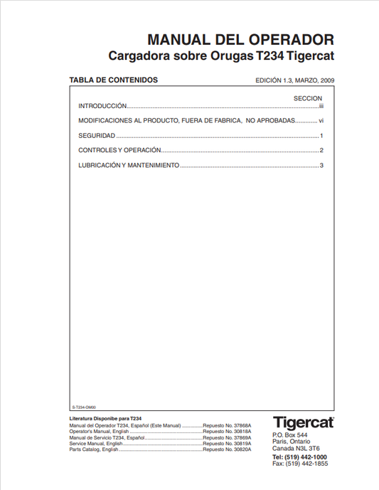 Tigercat T234 Tracked Loader Operator Manual 30818A