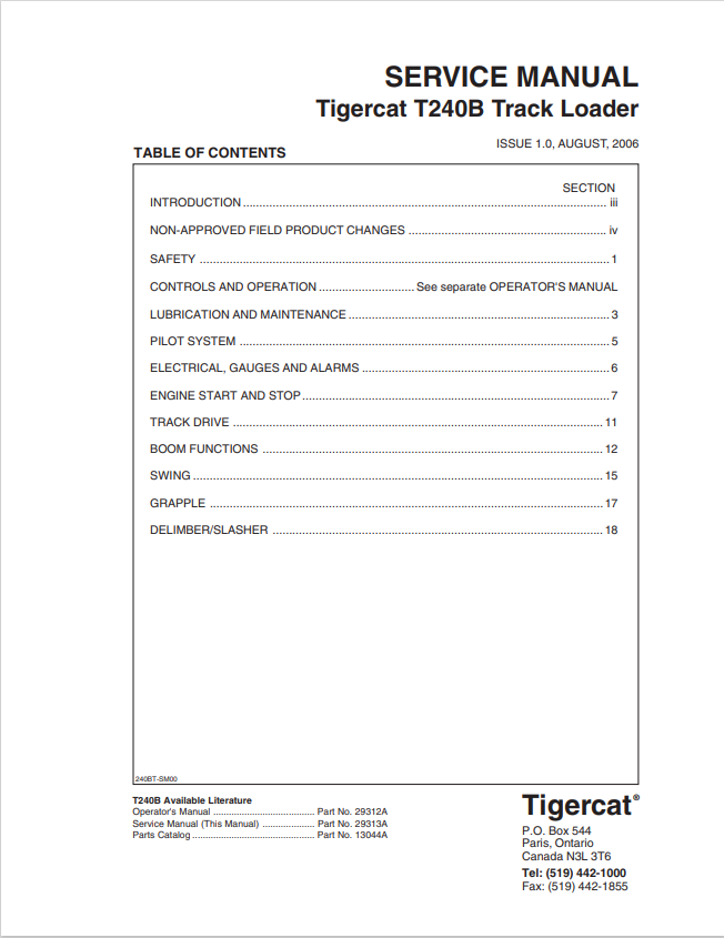 Tigercat T240B Track Loader Service Manual 29313A