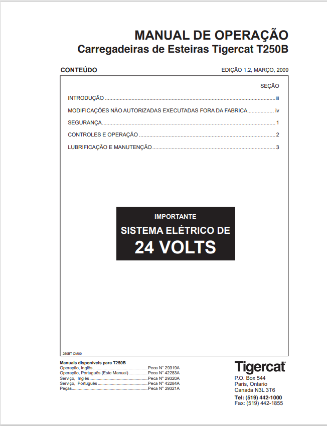 Tigercat T250B Tracked Loader Operating Manual 29319A