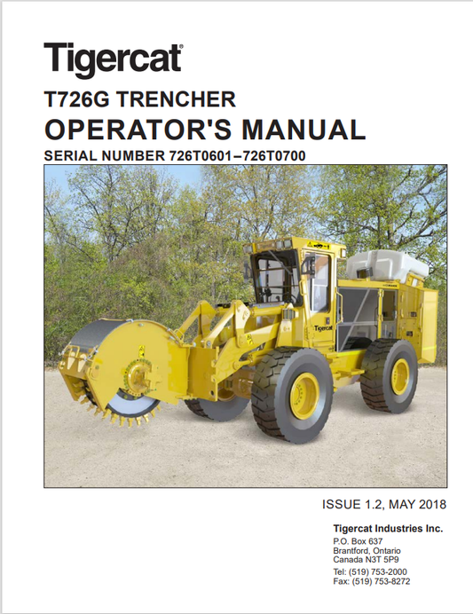 Tigercat T726G Trencher Operator Manual 54830AENG