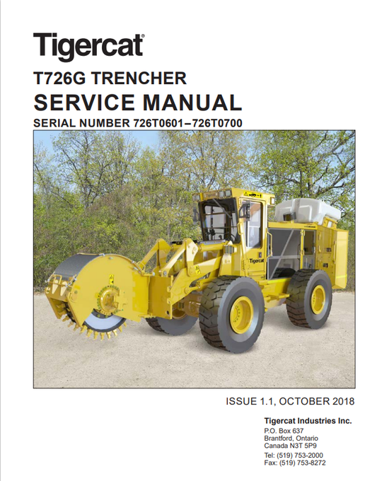 Tigercat T726G Trencher Service Manual 54831AENG