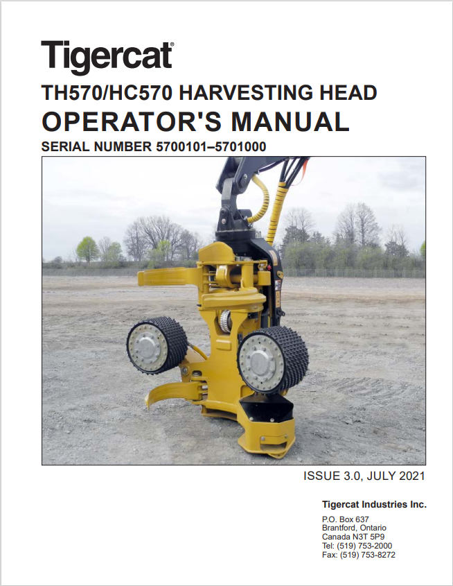 Tigercat TH570, HC570, TH570, HC570 Harvesting Head Operator Manual 45353AENG